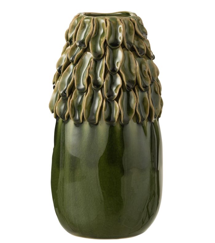 Jarrón Decorativo de Cerámica Verde con Relieve Orgánico