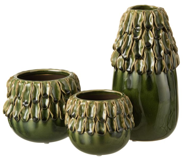 Jarrón Decorativo de Cerámica Verde con Relieve Orgánico - Imagen 2