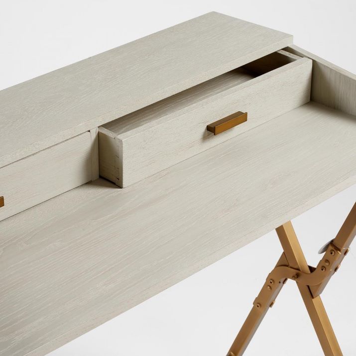 Escritorio Blanco Grisáceo con Patas Metálicas Doradas - Imagen 3