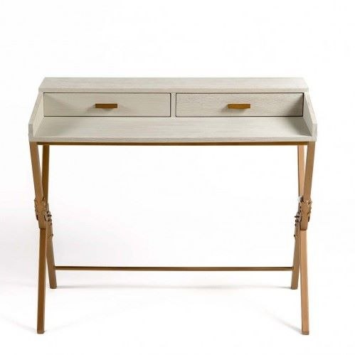 Escritorio Blanco Grisáceo con Patas Metálicas Doradas - Imagen 2