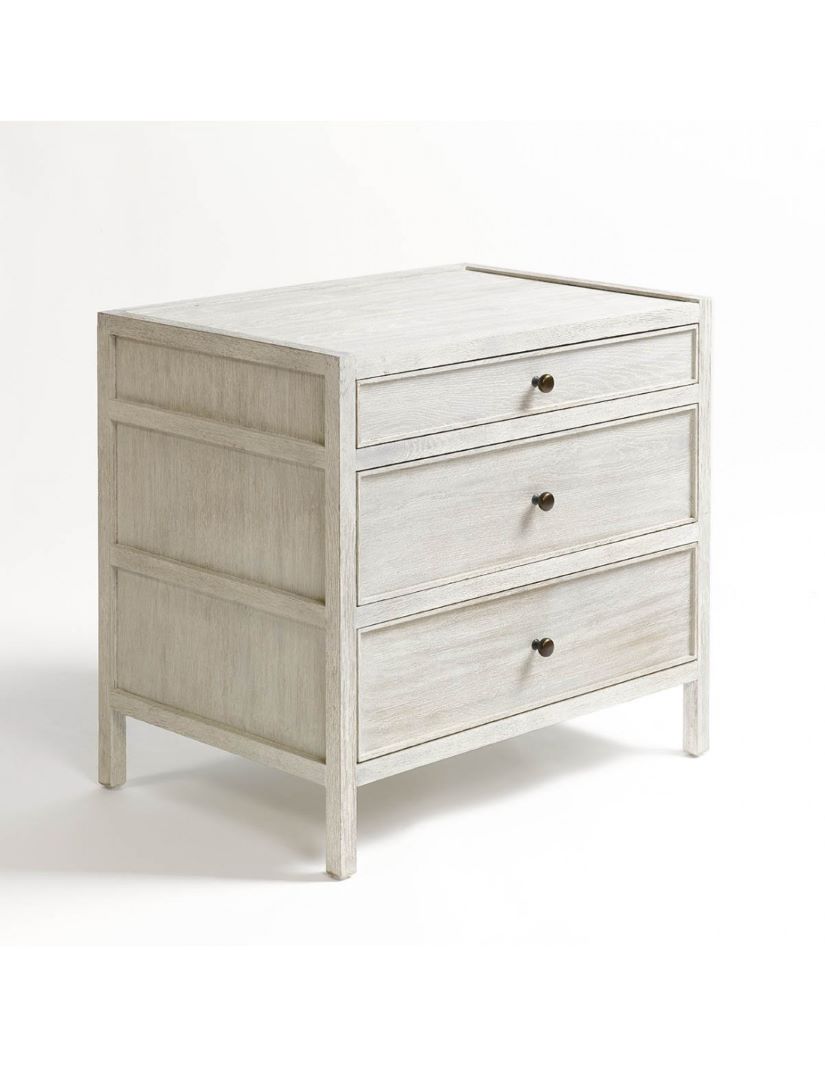 Mesita de Noche en Roble Blanco Grisáceo con Tres Cajones